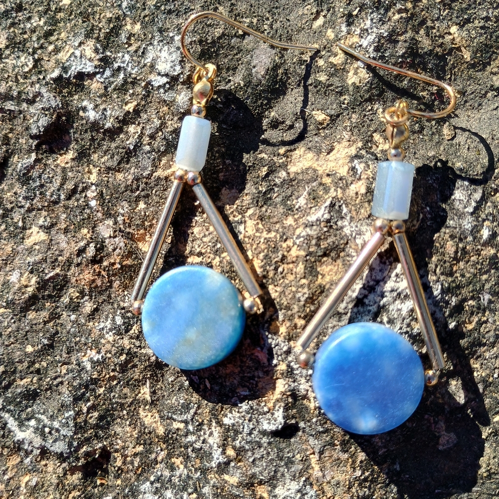 VTG artisan crafted blue gemstone art deco style dangle earrings, deco fashion